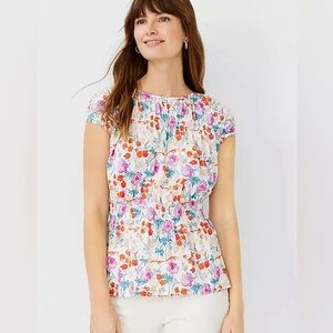 ANN TAYLOR Floral Smocked Waist Pima Cotton Top - Women’s Size X- Large - New